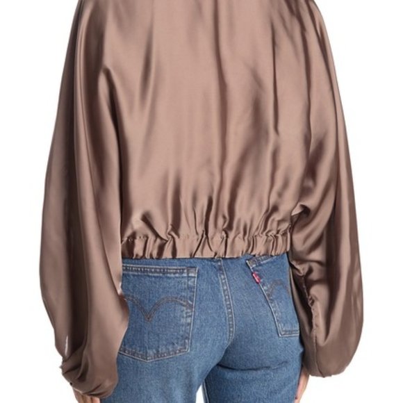 Free People Midnight Vibes Satin Blouse Taupe NEW - Picture 4 of 11